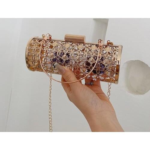 Hollow Out small Handbags for Women 2021 Trend Metal Frame Shoulder Bag Fashion Chain Luxury Designers Womens evening clutch