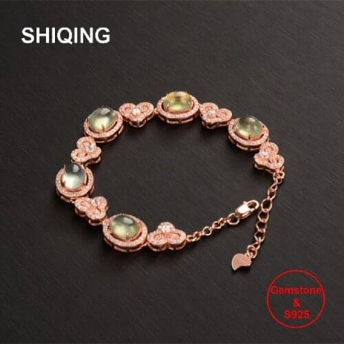 SHIQING Boutique nature Prehnite 7*9mm 925 sterling silver heart gemstone bracelet for her
