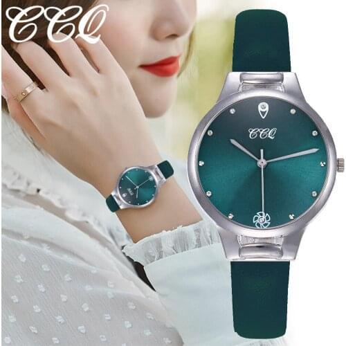 CCQ Fashion and Simple Ladies Watches Quartz Wrist Watch Leather Bracelet Diamond Dial Round Analog Reloj hombre Female New XB40