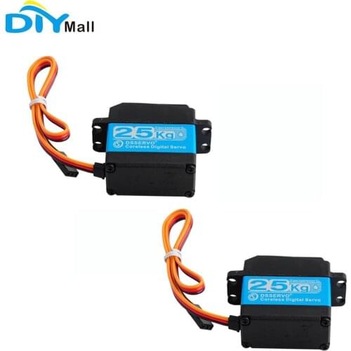 2PCS 180 Degree DS3225 25KG Coreless Digital Servo Waterproof 7.4V Blue with 25T Servo Arm IP67 for 1/8 1/10 Scale RC Cars