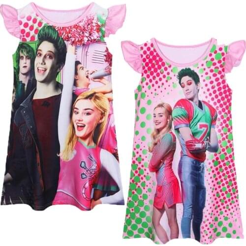 Kids Dresses for Girls Zombies 2 Zed Addison Cosplay Sleeveless Ruffle Nightdress Home Wear Childrens Cartoon Pajamas Casual