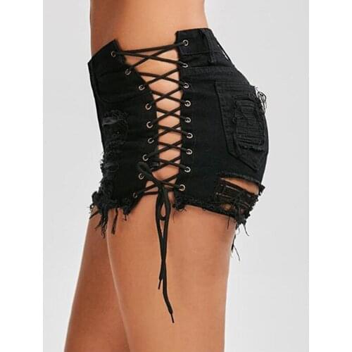 Idopy Women`s Ripped Denim Shorts High Waist Female Slim Fit Distressed Mini Hot Jeans Shorts With Holes For Women