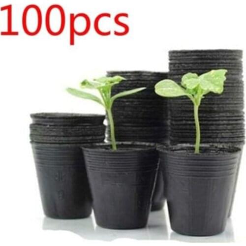 100PCS Garden Black Soft Plastic Plant Grow Pot Nutrition Bowl Seedling Cup Balcony Garden Planter Seedling Flower Pot