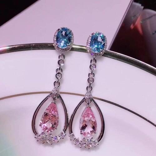 H620 Fine Jewelry Real Pure 18 K White Gold AU750 100% Natural Pink Morganite Gemstone 5.31ct Drop Earrings for Women