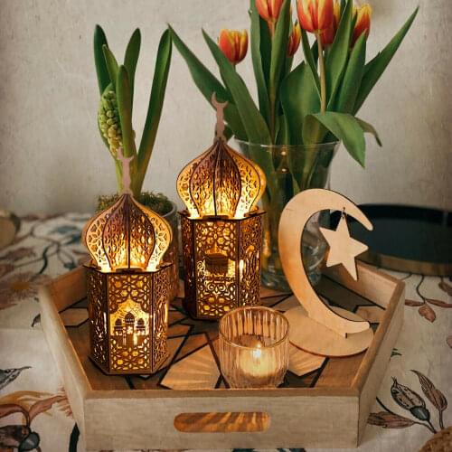 Eid Al Adha Wooden Palace LED Light Muslim Islamic Festival Lamp Lighthouse Eid Mubarak Decorations Ramadan Party Supplies