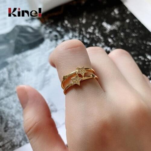 Kinel New Fresh Simple Irregular Double Layer 925 Sterling Silver Jewelry Personality Geometric Opening Star Rings