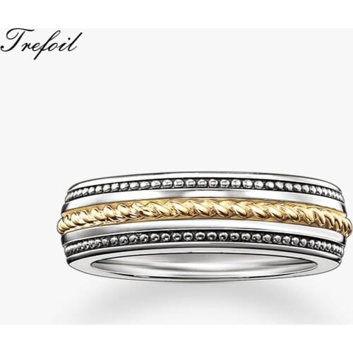 Gold Color Rope Wedding Eternity Rings,925 Sterling Silver Anillos Fashion Jewelry Trendy Anel Masculino Gift For Women and Men