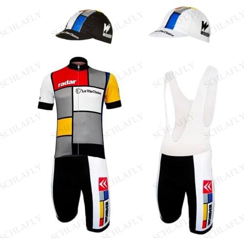 LA VIE CLAIRE RETRO Cycling Jersey Sets 9d Silicone Cushion Summer Short Sleeve Jersey Bib Pants Bike Wear Cycling cap Schlafly