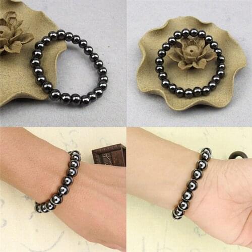 Round Black Stone Magnetic Therapy Bracelet Health Care Luxury Slimming Product Unisex 1Pc Weight Loss
