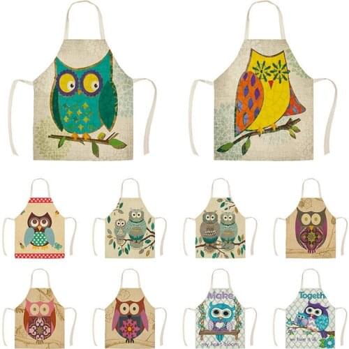 Retro Owl Palm Birds Kitchen Aprons Unisex Dinner Party Cooking Bib Funny Pinafore Cleaning Apron WQB150