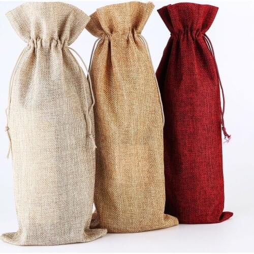 Linen drawstring pocket, linen wine bag wine bottle bag, wine blind tasting bag gift