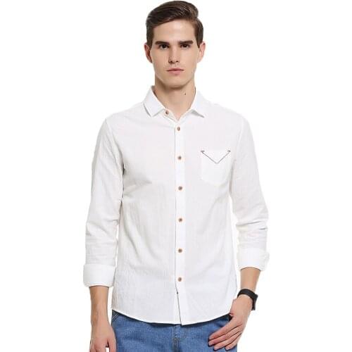 Man Shirt Pure 100% Cotton Male Solid Navy Blue Coffee White Good Quality Long Sleeve Men Casual Shirts