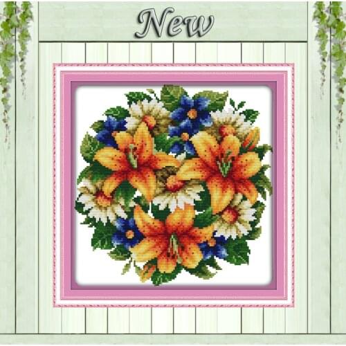 All flowers bloom together lily home painting counted print on canvas DMC 11CT 14CT Cross Stitch kits needlework Sets embroidery