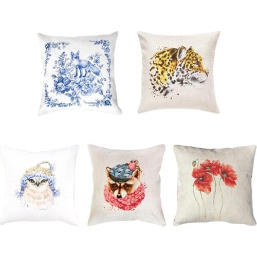 Stamped Cross Stitch Kits Animals Flowers Embroidery Sets DIY 3-Strand Cotton Thread 11CT Pre Printed Fabric Cushion Crafts