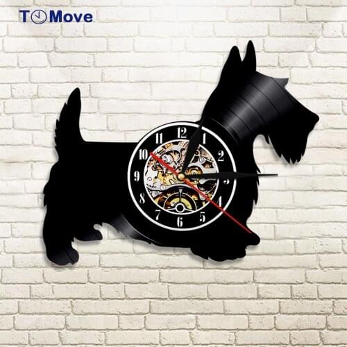 Scottish Terrier Dog Breed Vinyl Record Wall Clock Scottie Dog LED Wall Clock Modern Design Puppy Pet Home Decor Dog Lover Gift
