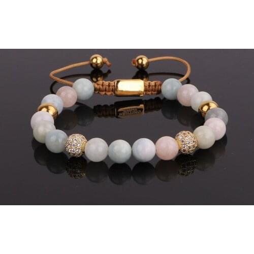 New design natural stone 8mm morgan beads CZ ball friendship women jewelry adjustable bracelet