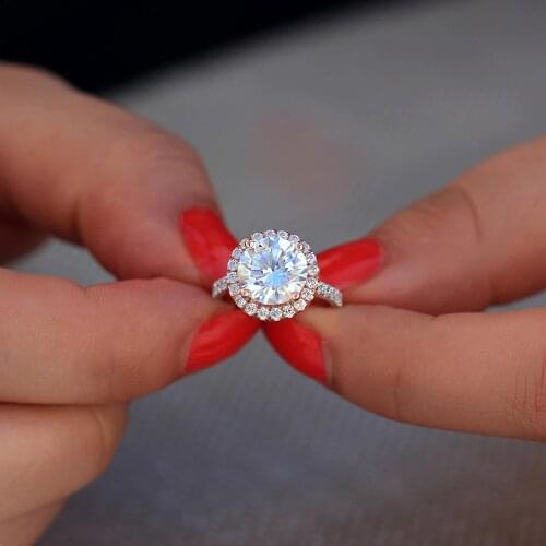 3.5Carat ct 9.5mm Round Cut Engagement&Wedding Moissanite Diamond Ring Double Halo Ring Genuine 14K 585 White Gold for Women