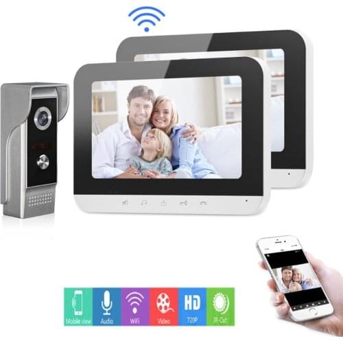 Fingerprint RFID Password APP Remote Unlock Video Intercom 7 Inch Monitor Wifi Wireless Video Doorbell Door Phone +2 Monitor KIT
