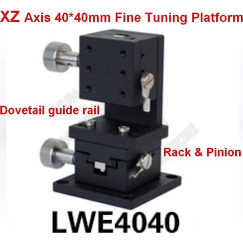 XZ Axis 40*40mm Manual Displacement Trimming Platform Fine Tuning Sliding Table Lift Dovetail Slot Guide Rack Pinion Optics Lab