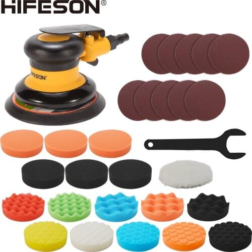 HIFESON 5 Inch 125MM Non Vacuum Pneumatic Air Sander Polishing Machine for Car Paint Care and Rust Removal