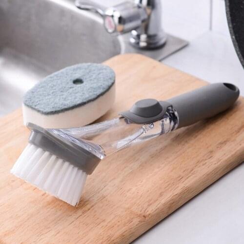 Press Type Pot Brush Dish Bowl Washing Cleaning Brush Soap Dispenser Kitchen Sink Scrubber Automatic Liquid Washing Brush U3