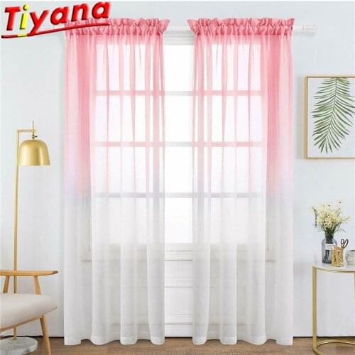 Pink/Blue/Grey Gradient Transparent Tulle for Living Room Pastoral Romatic Elegant Sheer Tulle for Bedroom Customizable WP185#40