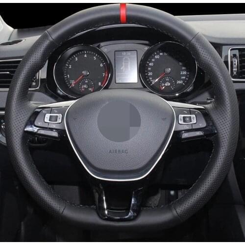 DIY Black Genuine Leather Car Steering Wheel Cover For Volkswagen VW Golf 7 Mk7 New Polo Jetta Passat B8 Tiguan Sharan Touran