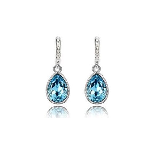 Silver earring 2016 New Fashion Blue Crystal Water Drop 925 Sterling Silver Stud Earrings for Women Jewelry Wholesale Gift