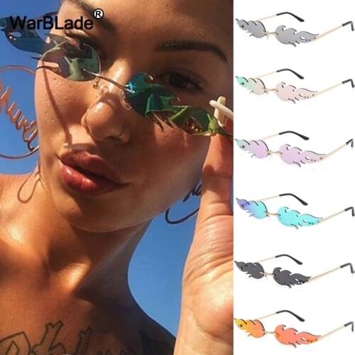 New 2020 Fashion Fire Flame Sunglasses Women Men Rimless Wave Sun Glasses Eyewear Luxury Trending Narrow Sunglasses Streetwear