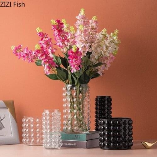 Modern Bubble Embossed Pattern Flower Vase Living Room Bedroom Decoration Art Transparent Hydroponic Glass Vase Home Decoration