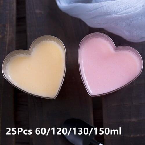 25Pcs 60/120/130/150ml Heart-shaped Dessert Cups Ice Cream Cup Jelly Pudding Glass for Home Kitchen Tool