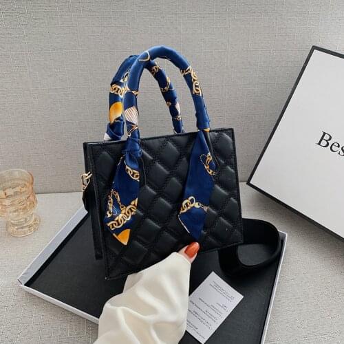 Fashion PU Leather Shoulder Crossbody Bag Simple Women Lattice Pattern Street Daily Handbags Scarf Handle Commuter Totes