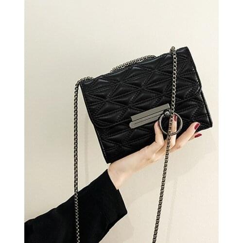 Womens Shoulder Bag Luxury Mini Metal Ring Handbag High Quality Black Chain Shoulder Strap Crossbody Bag Simple Females Purse