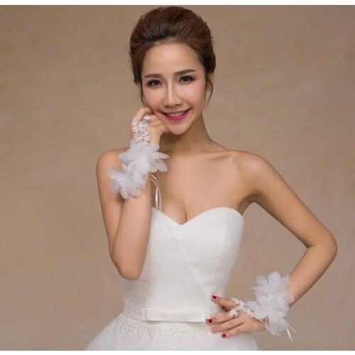 Bride wedding gloves white short fingerless gloves lace beaded wedding accessories gloveDress Lace Hollow Out Bridal