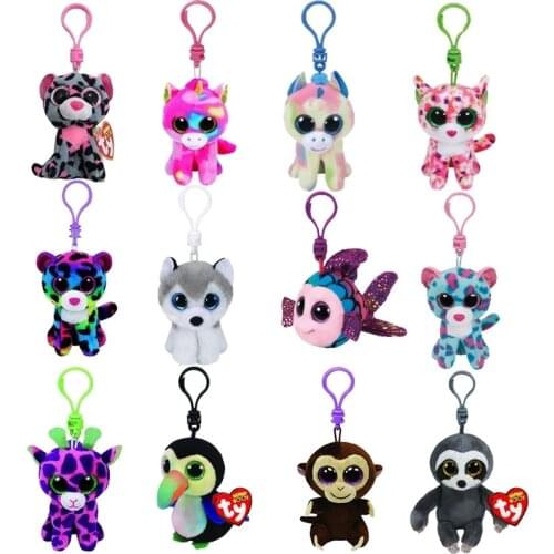 Ty Beanie Boos Keychain Pendant Unicorn Leopard Crow Monkey SlothBig Eyes Soft Plush Backpack Decor Doll Child Birthday Gift