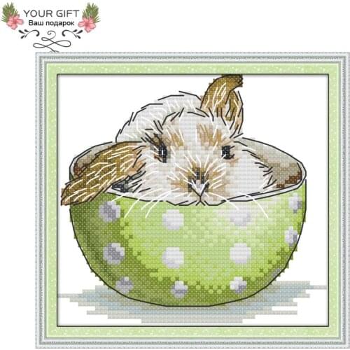Your Gift DA192 14CT 11CT Counted and Stamped Home Decor A Rabbit In The Teacup Needlework Needlepoint Cross Stitch kits