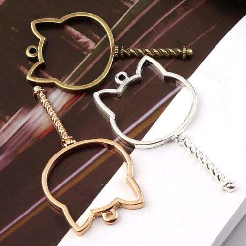 Vintage Cat Fan Antique Metal Hollow Frame Glue Blank Connector Charms Pendant DIY Jewelry Findings Accessories