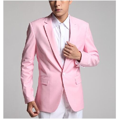 High Quality One Button Pink Groom Tuxedos Notch Lapel Groomsmen Mens Suits Blazers (Jacket+Pants+Tie) W:680