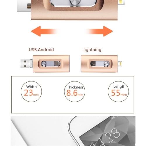 YXL iOS Flash Drive 3 in 1 OTG USB Flash Drive 32G 64G 128G 256G Pendrive Metal Pen Drive 64GB for iPhone X/8/7/6 Plus USB Flash
