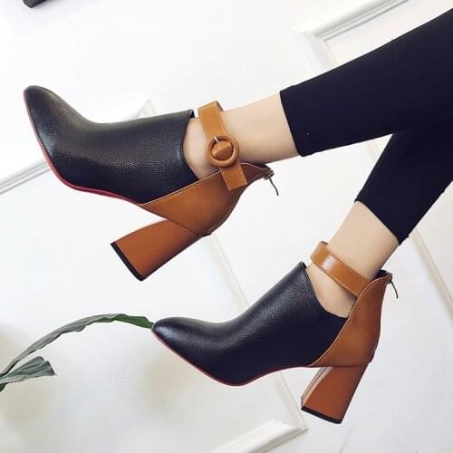 2019 Autumn Winter Ankle Boots for Women Sharp head High-Heeled Boots Thick Heel Belt Buckle Martin boots hjm8
