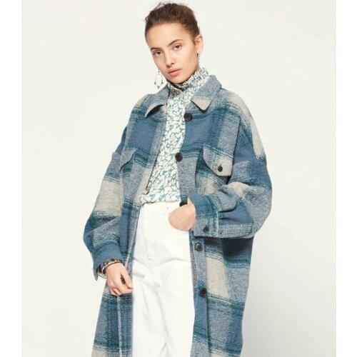 2021 Autumn and Winter New Color Big Profile Wool Coat Retro Plaid Long Coat with Style Ladies