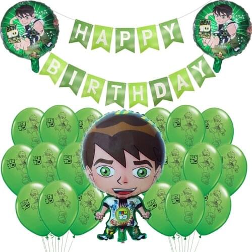 1set Ben Foil Latex Balloon Decoration Cartoon Ballon Banner Happy Birthday Party Supplies Game Hero Boys Green Balls Party Toys