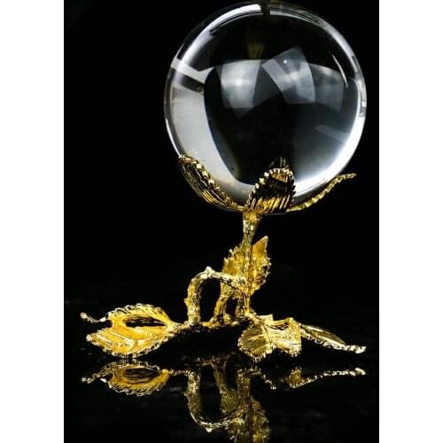 1PC Gold Leaf Shape Metal Craft Stand Pedestal Crystal Ball Base Foundation Display Stand Living Room Study Decoration Accessory