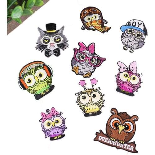 1pcs Cute Owl Theme Embroidered Patches Sew On/Iron Applique Stickers Badge Accessories Decoration Kids Clothing DIY