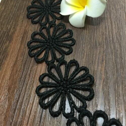 15yards/lot Free Shipping Polyester Guipure Cord Lace Trim Fabric,4.5cm Black Embroidery African Water Soluble Lace Trimming