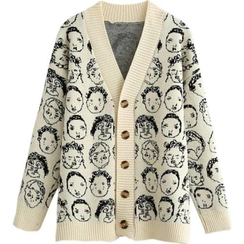 2021 Ins Fashion Women Cartoon Cardigans Women Fashion Clothing Knit Sweater Outwear Knit Sweater Cardigans