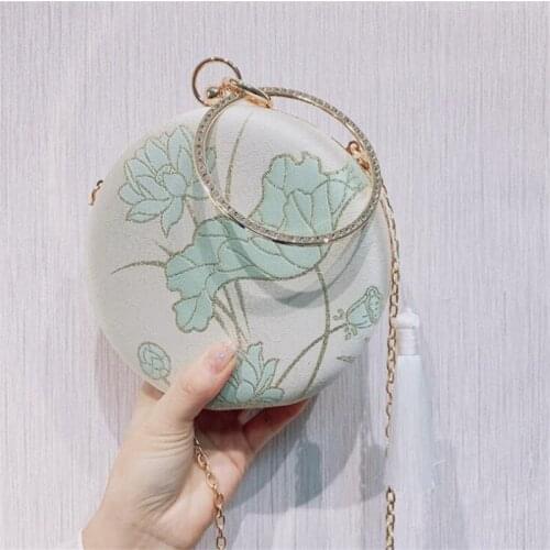 2020 vintage printed flowers evening bags diamond banquet purse with chain tassel wedding dinner wallets drop shipping MN1557