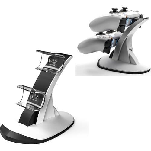 5pcs Dual Controller Charger Stand for Sony PS5 DualSense Blue Indicator Lights Joystick Charging Dock Cradle Desktop Stand