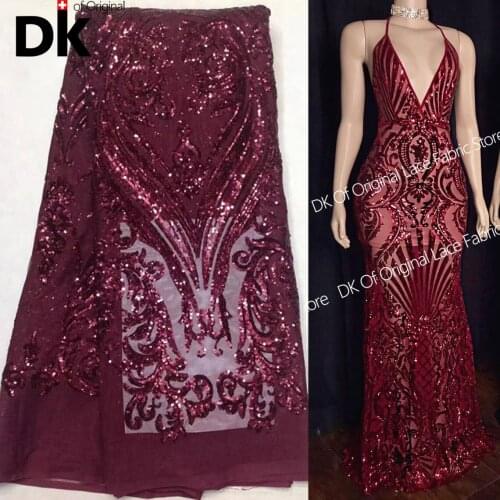 5 Yards 2021 Latest African Lace High Quality Sequins Net Lace Fabric African Nigerian Lady Evening Party Sequin Tassel Fabric