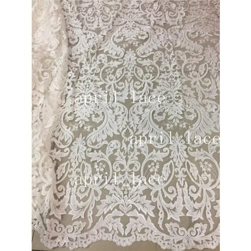 5yards /lot mm0131 ivory offwhite luxury tense sequin embroidery net mesh lace fabric for evening dress/wedding